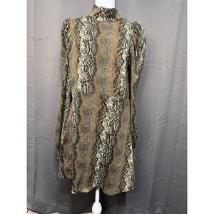 Leith Snakeskin Print Long Sleeve Dress Size L Mock Neck A-Line Mini Dress